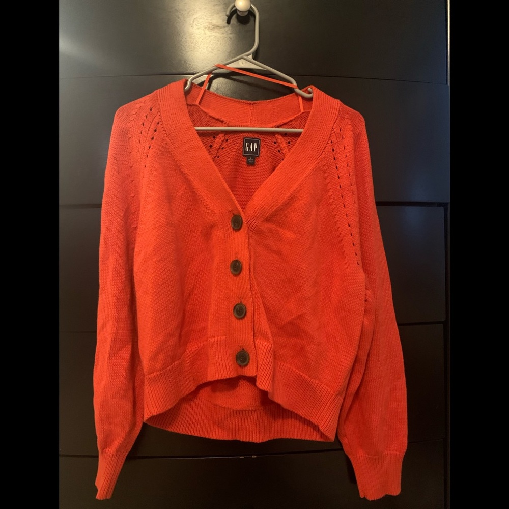Orange button up sweater